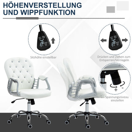 Ergonomischer Bürostuhl mit Armlehnen, Lederoptik weiß
