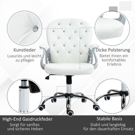 Ergonomischer Bürostuhl mit Armlehnen, Lederoptik weiß