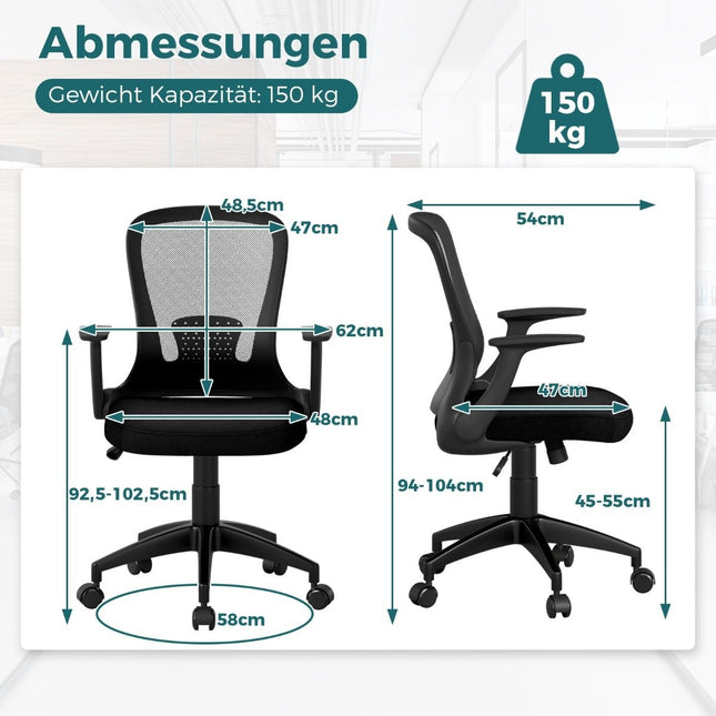 Chaise de bureau ergonomique avec accoudoirs rabattables et support lombaire