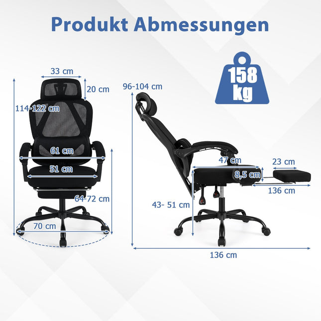 Chaise de bureau ergonomique avec repose-pieds et dossier réglable
