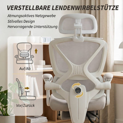 Ergonomic Office Chair with Footrest and Rocking Function, Light Grey, Mesh