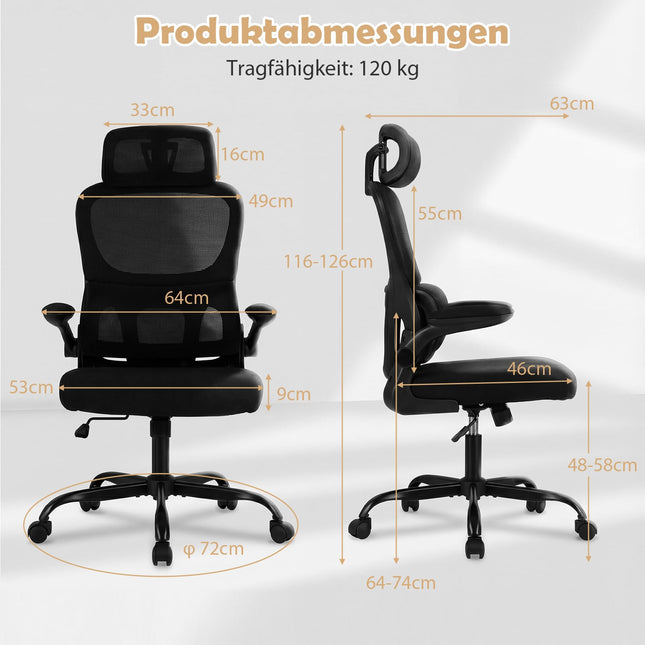 Chaise de bureau ergonomique avec soutien lombaire, noire