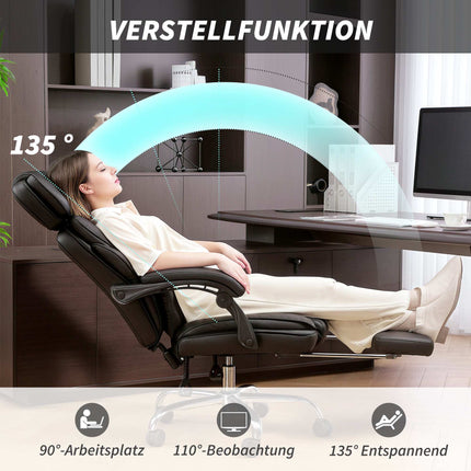 Fauteuil de bureau ergonomique avec soutien lombaire, en cuir PU noir