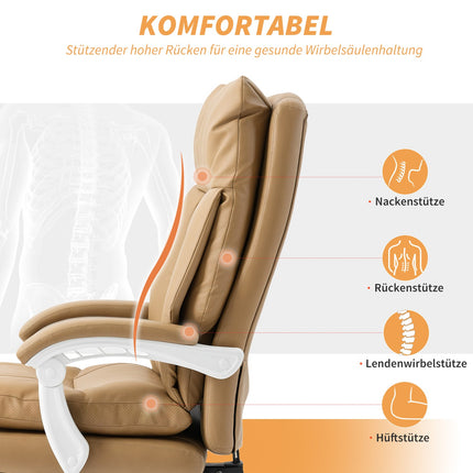 Ergonomischer Bürostuhl mit Lordosenstütze, neigbar, hellbraun