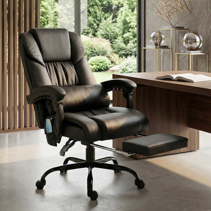 Fauteuil de bureau ergonomique avec fonction massage et repose-pieds, noir