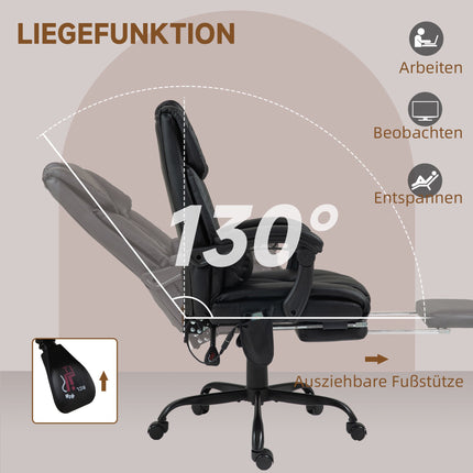 Fauteuil de bureau ergonomique avec fonction massage et repose-pieds, noir