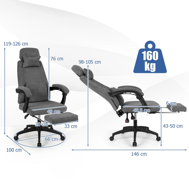 Chaise de bureau ergonomique avec dossier inclinable et repose-pieds