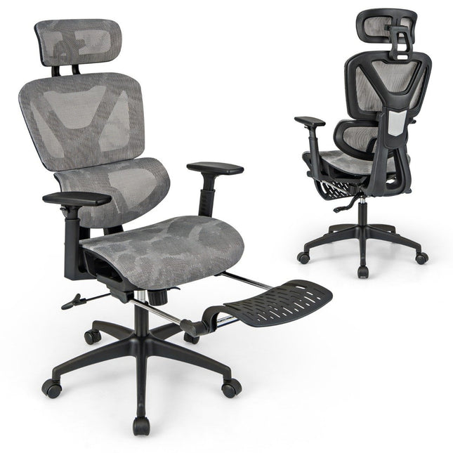 Chaise de bureau ergonomique avec repose-pieds rétractable et chaise d'ordinateur à appui-tête réglable
