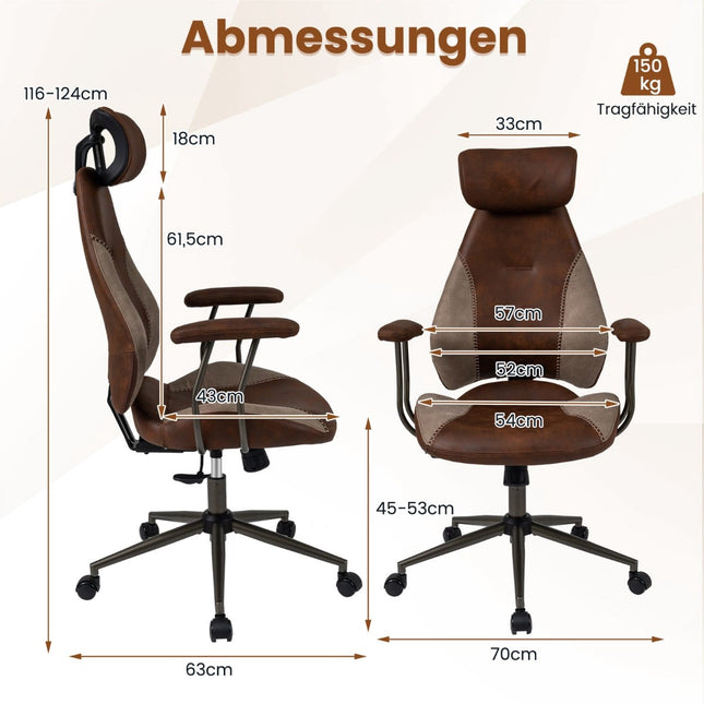 Chaise de bureau ergonomique avec revêtement en suédine et appui-tête réglable
