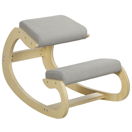 Fauteuil à bascule ergonomique à genoux, gris clair, bois de bouleau