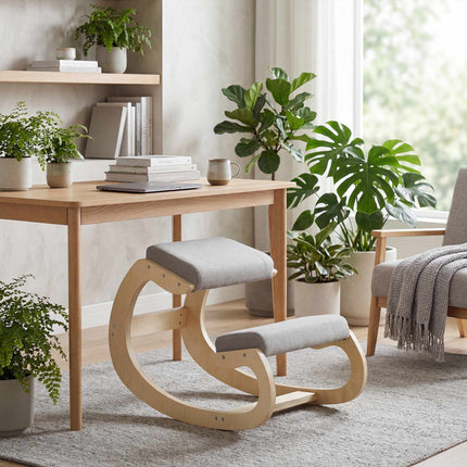 Fauteuil à bascule ergonomique à genoux, gris clair, bois de bouleau