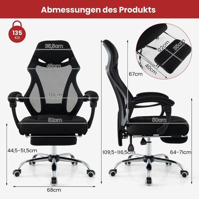 Chaise de bureau ergonomique en maille avec repose-pieds et fauteuil de direction à dossier inclinable réglable en hauteur