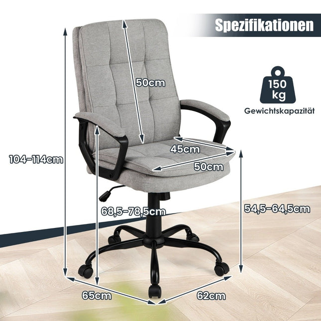 Ergonomischer Bürostuhl mit Armlehnen &amp; Rollen Höhenverstellbarer Drehstuhl Computerstuhl