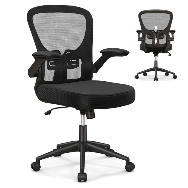 Chaise de bureau ergonomique avec accoudoirs rabattables, support lombaire réglable et fonction berçante