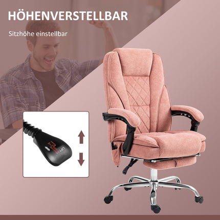 Ergonomischer Bürostuhl mit Massagefunktion, Fußstütze, drehbar, rollbar, pink