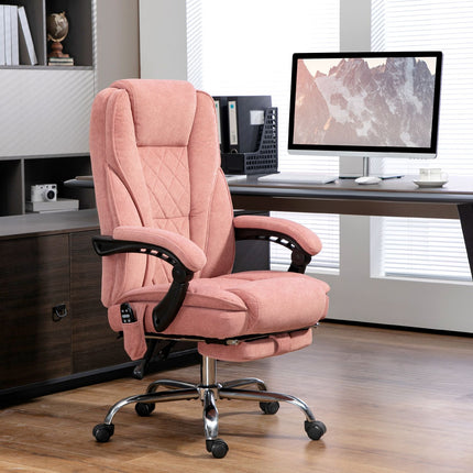 Ergonomischer Bürostuhl mit Massagefunktion, Fußstütze, drehbar, rollbar, pink