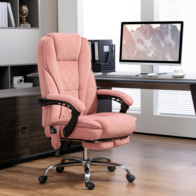Ergonomic office chair with massage function, footrest, swivel, rollable, pink