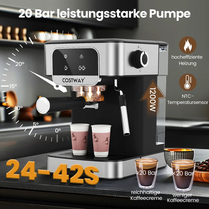 Machine à expresso 20 bars, 1200 W, mousseur à lait, réservoir de 1,8 L
