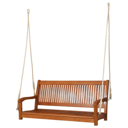 Banc à bascule en eucalyptus avec 2 cordes en jute robustes, 126 cm