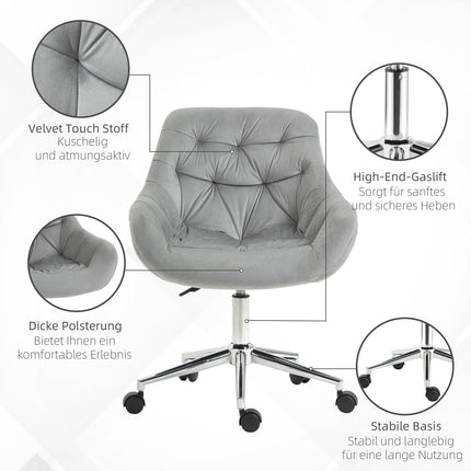 Fauteuil De Direction Chaise De Bureau Réglable En Hauteur, Polyester, Mousse, Métal, Nylon, Gris, 59X58X80-90Cm