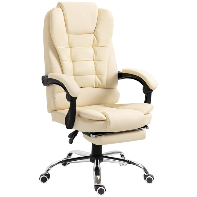 Ergonomischer Bürostuhl aus cremefarbenem Kunstleder mit Fußstütze