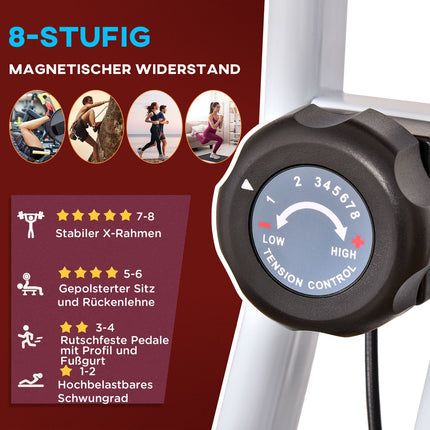 Vélo D'Appartement Vélo D'Appartement Avec 8 Niveaux De Résistance Magnétique Réglable, Réglable En Hauteur Acier Rouge + Blanc 43 X 97 X 109 Cm