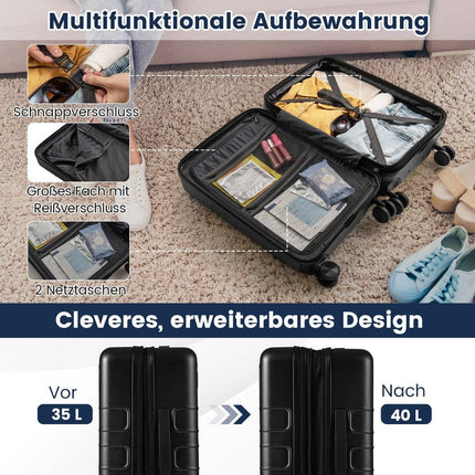 Valise rigide extensible et légère pour PC de 20 pouces avec port USB