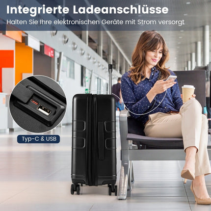 Valise rigide extensible et légère pour PC de 20 pouces avec port USB