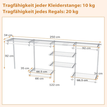 Erweiterbares Schrank-Organizer-System, 122–244 cm, Weiß