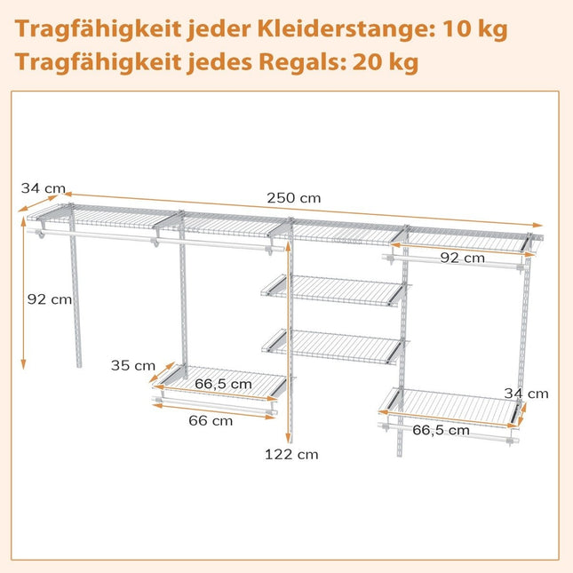Erweiterbares Schrank-Organizer-System, 122–244 cm, Weiß