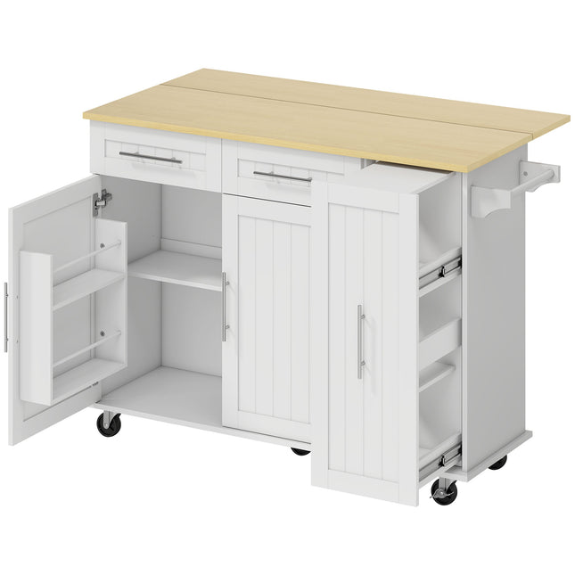 Îlot de cuisine extensible avec tiroirs, MDF, blanc