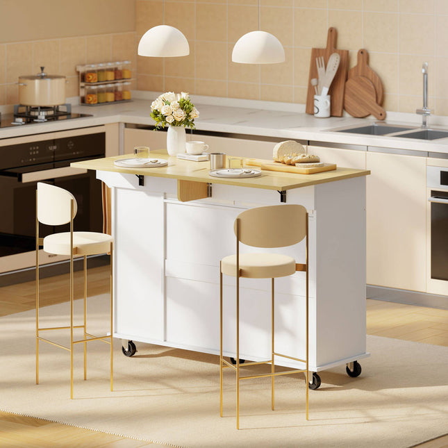 Îlot de cuisine extensible avec tiroirs, MDF, blanc