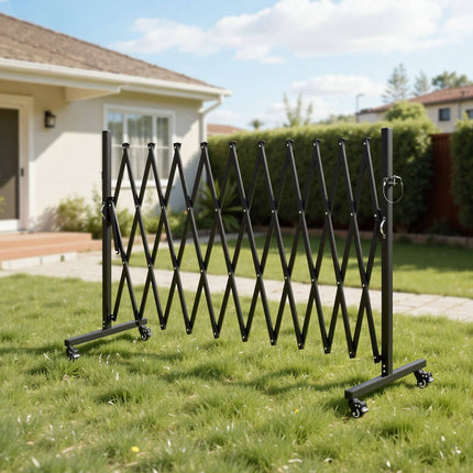 Expandable Safety Barrier 11 Ft, Folding, Locking Casters