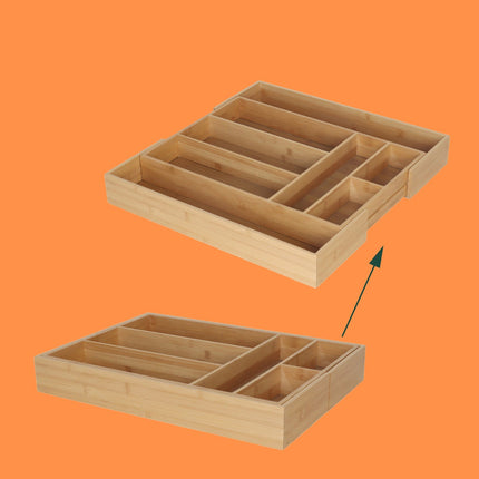 Plateau à couverts extensible en bambou - Réglable, 6 à 8 compartiments