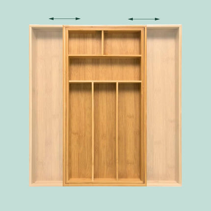 Plateau à couverts extensible en bambou - Réglable, 6 à 8 compartiments