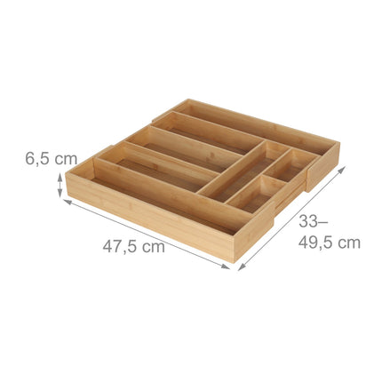 Plateau à couverts extensible en bambou - Réglable, 6 à 8 compartiments
