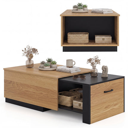Table basse extensible – Bicolore, 2 compartiments de rangement
