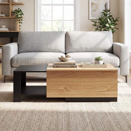 Table basse extensible – Bicolore, 2 compartiments de rangement
