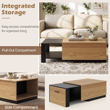 Table basse extensible – Bicolore, 2 compartiments de rangement