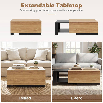 Table basse extensible – Bicolore, 2 compartiments de rangement