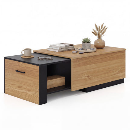 Table basse extensible – Bicolore, 2 compartiments de rangement