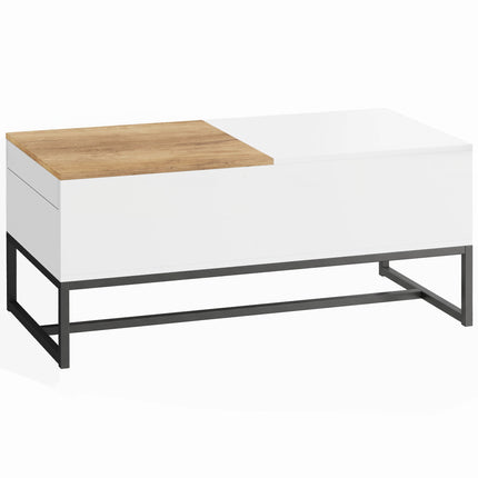 Table basse extensible avec rangement dissimulé, blanc et chêne