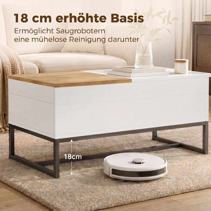 Table basse extensible avec rangement dissimulé, blanc et chêne