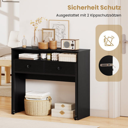 Bureau d'ordinateur extensible avec 2 tiroirs et roulettes, noir