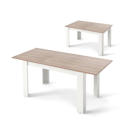 Table de salle à manger extensible, plateau réglable, pieds en forme de L, blanche