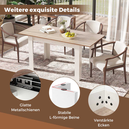 Table de salle à manger extensible, plateau réglable, pieds en forme de L, blanche