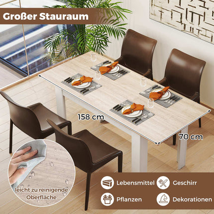 Table de salle à manger extensible, plateau réglable, pieds en forme de L, blanche
