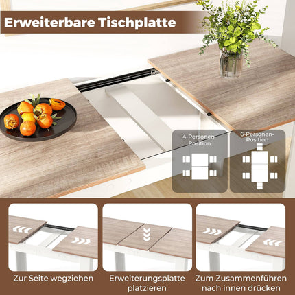 Table de salle à manger extensible, plateau réglable, pieds en forme de L, blanche