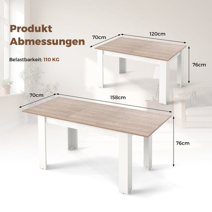 Table de salle à manger extensible, plateau réglable, pieds en forme de L, blanche