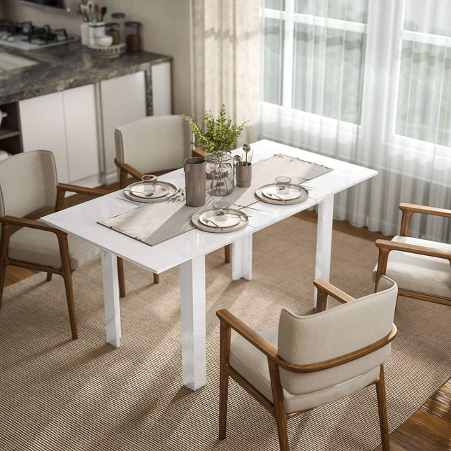 Table à manger extensible, finition brillante, 4 à 6 places, MDF